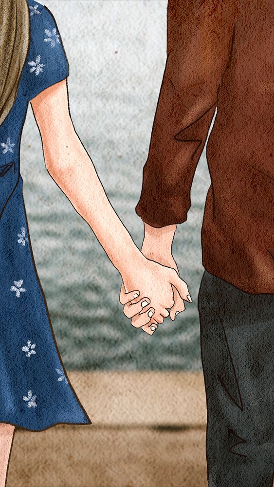 Couple holding hands romantic Valentine&rsquo;s illustration