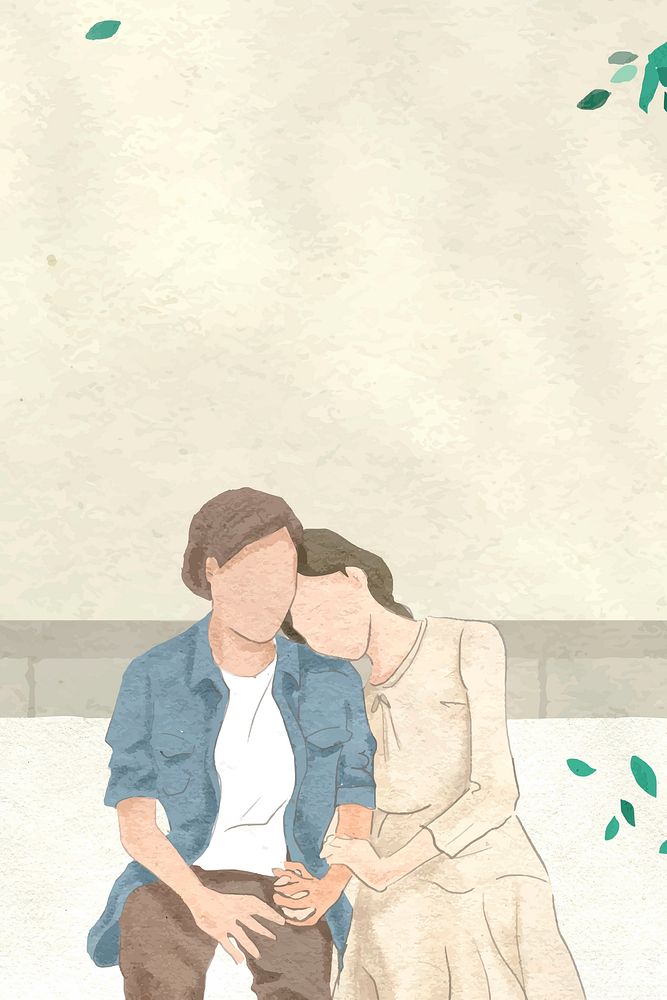 Couple on a date vector in the garden Valentine&rsquo;s theme hand drawn illustration