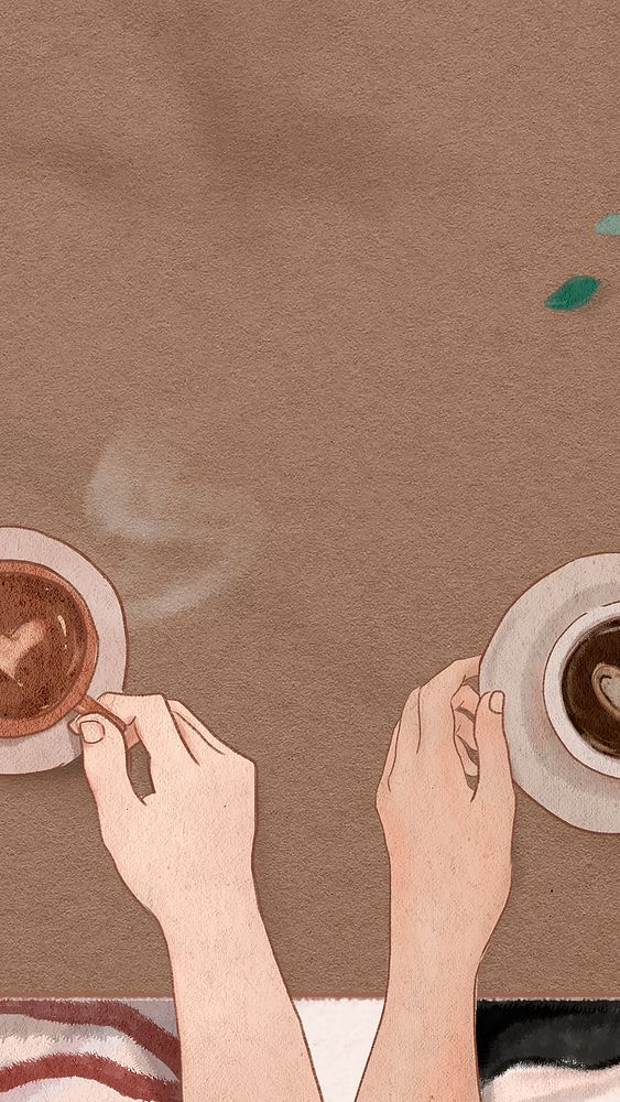 Perfect coffee date Valentine&rsquo;s aesthetic illustration mobile wallpaper
