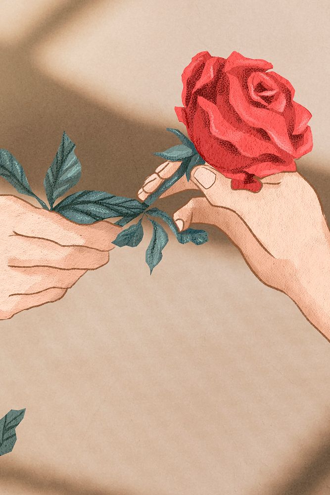 Valentine&rsquo;s couple exchanging rose hand drawn illustration