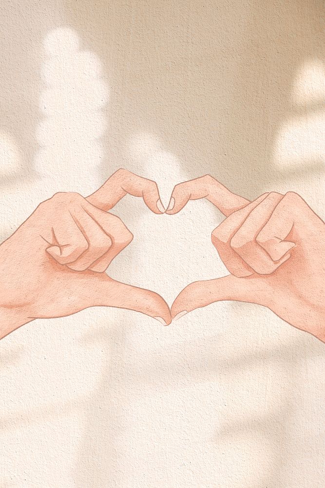 Cute heart hand gesture aesthetic illustration background