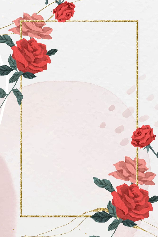 Valentine&rsquo;s red roses frame vector with watercolor background