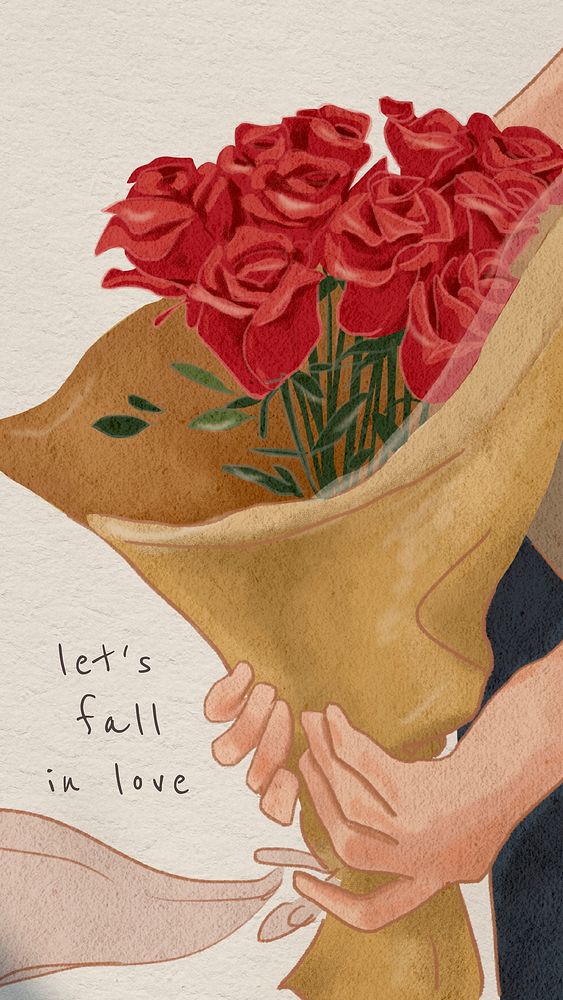 Valentine&rsquo;s quote Let's Fall In Love flower bouquet social media story