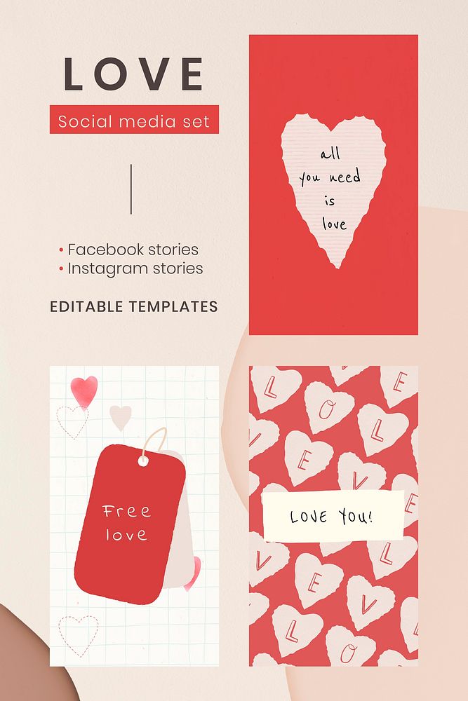 Valentine social media story template vector set