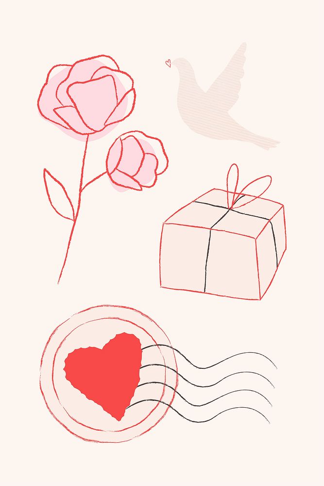 Valentine's day delivery psd doodle design elements