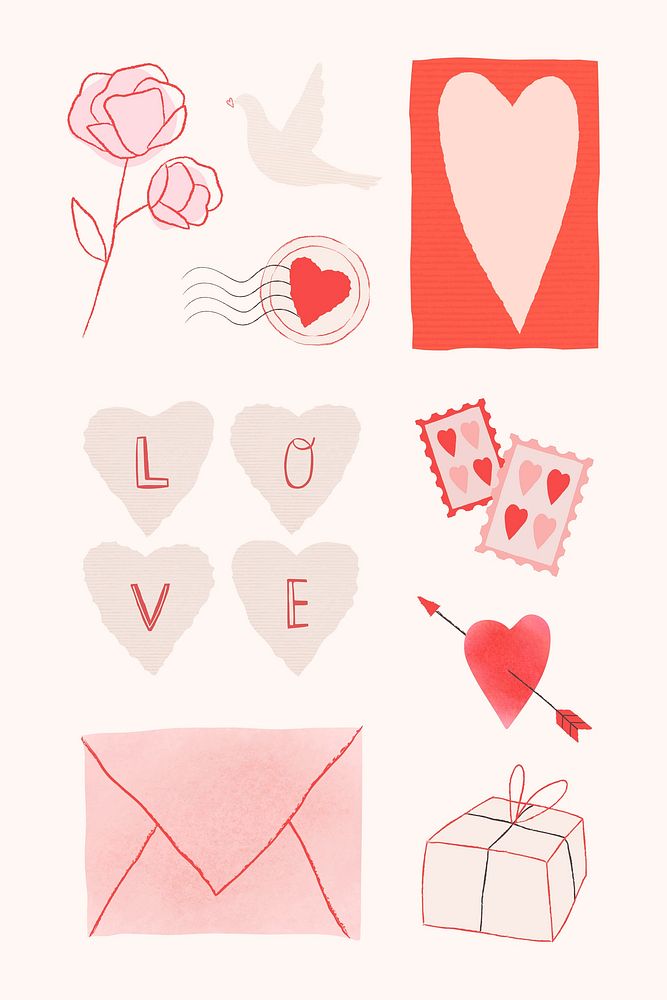 Romantic love vector doodle design elements collection