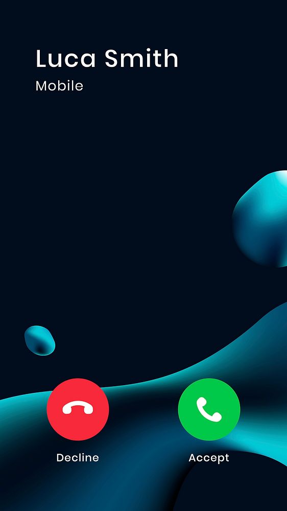 Call interface smartphone 3D screen on dark blue fluid background