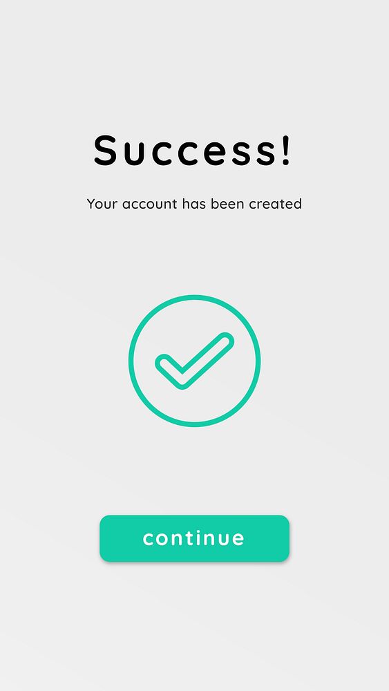 Success sign up registration psd screen template for smartphone