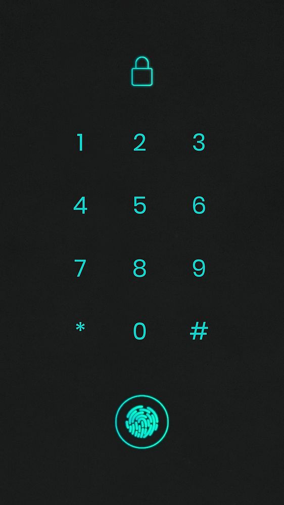 Smartphone numeric passcode lock screen neon blue design