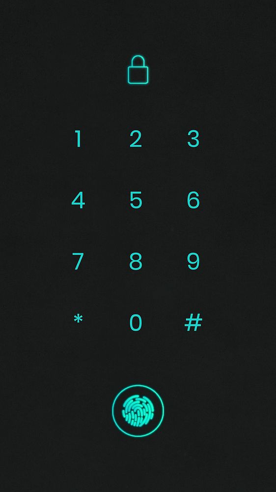 Numeric passcode lock screen psd neon blue smartphone graphi