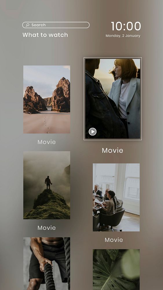 Movie streaming service application vector user interface graphic
