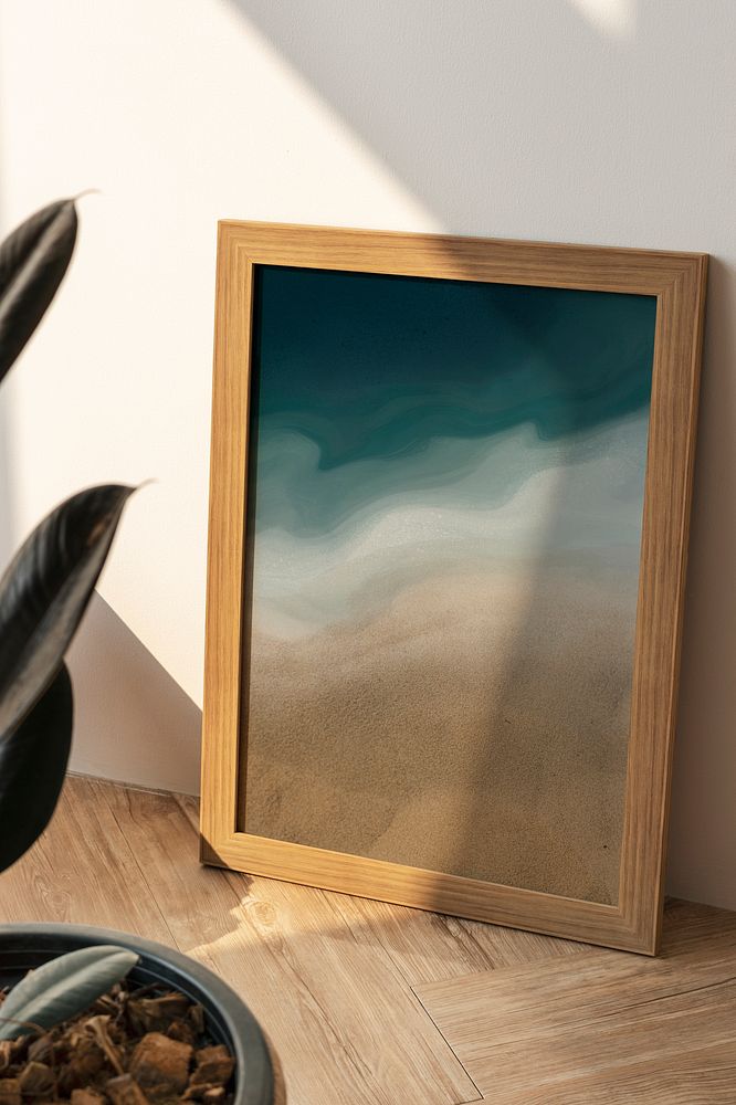 Aesthetic ocean background in wooden frame