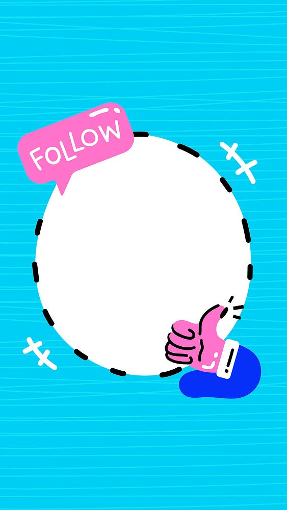 Follow and like vector frame in blue tone