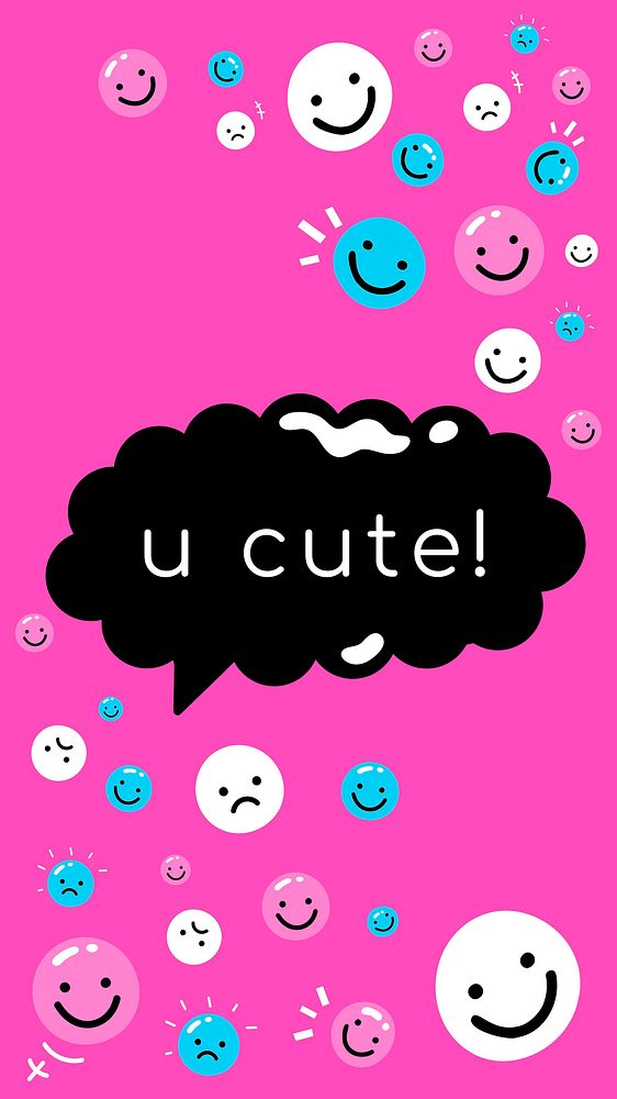 Vivid phone wallpaper with u cute! text and emoticons