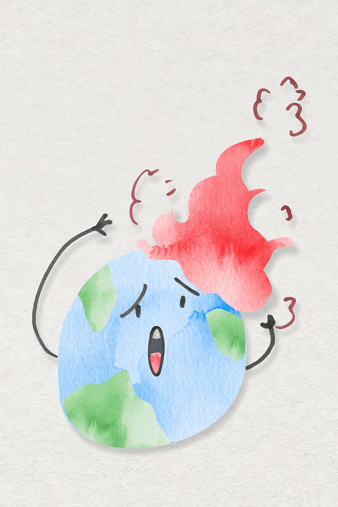 Global warming design element vector in watercolor illustration