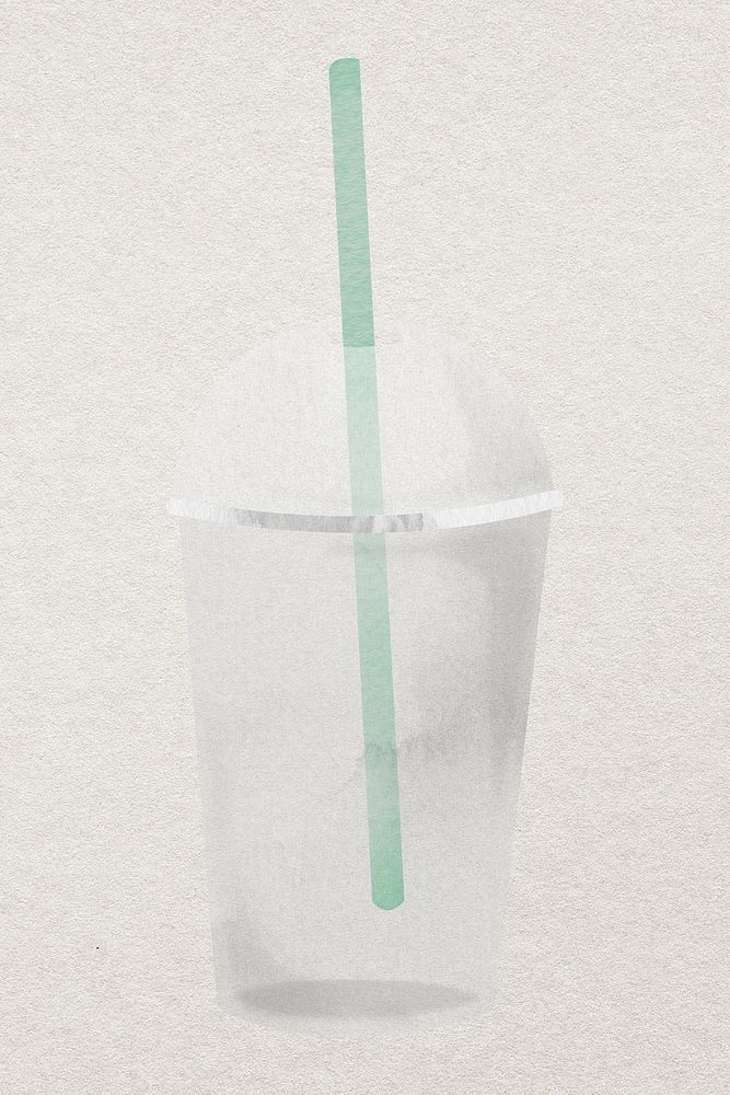 Plastic cup with green straw design element
