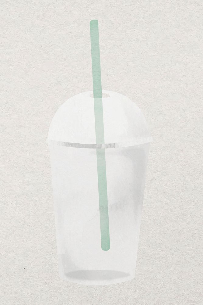 Plastic cup vector with green straw design element