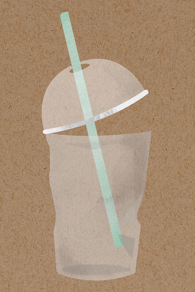Plastic cup with green straw design element