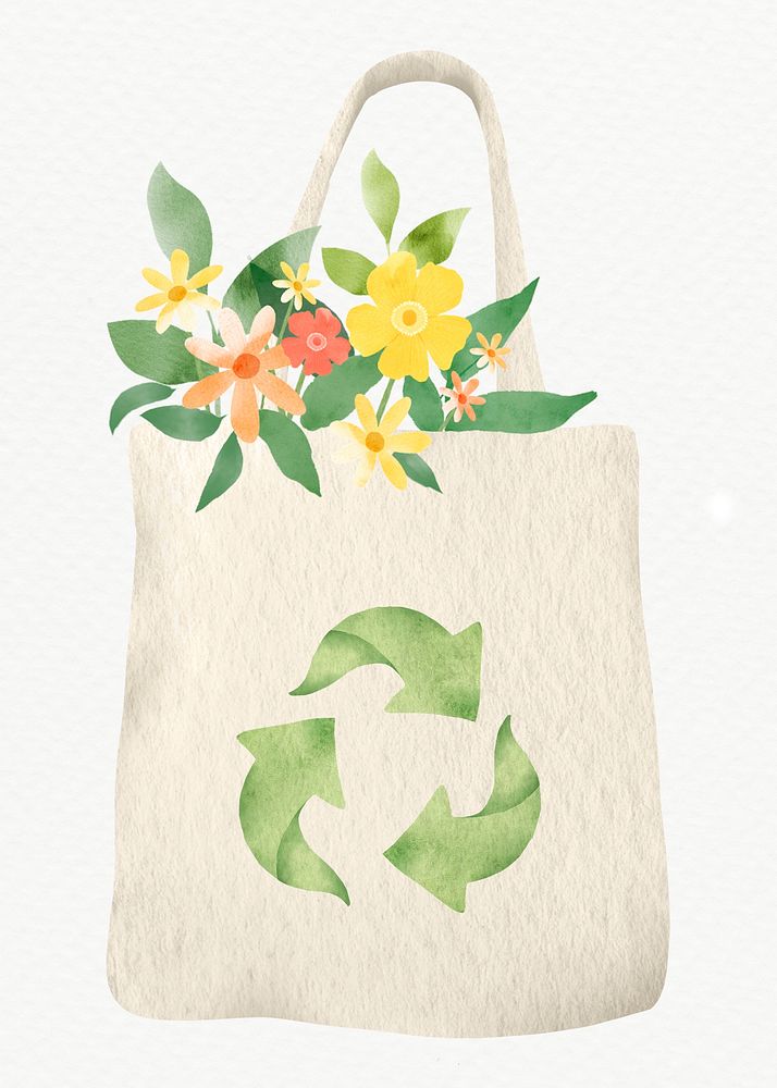 Reusable bag with flowers psd design element