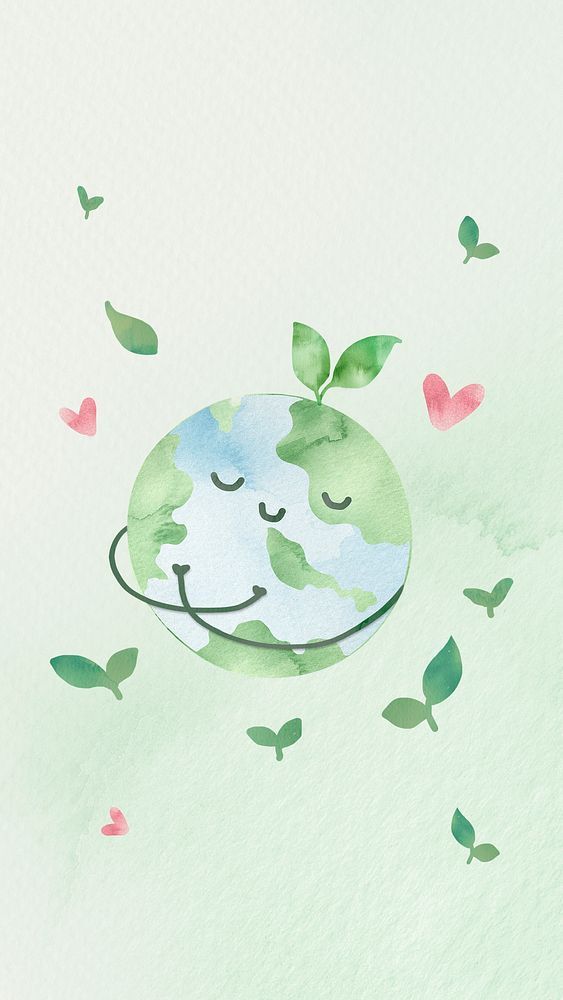 Watercolor wallpaper with globe hugging itself illustration