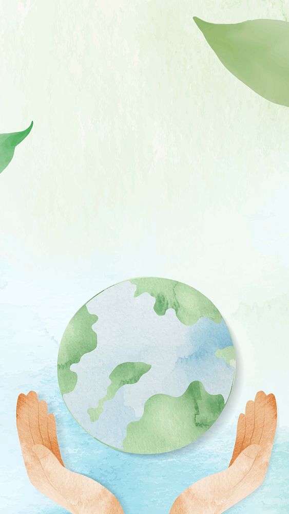 Watercolor background vector with hands protecting the world illustration