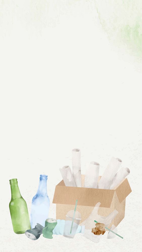 Recyclable waste environment wallpaper vector in watercolor illustration
