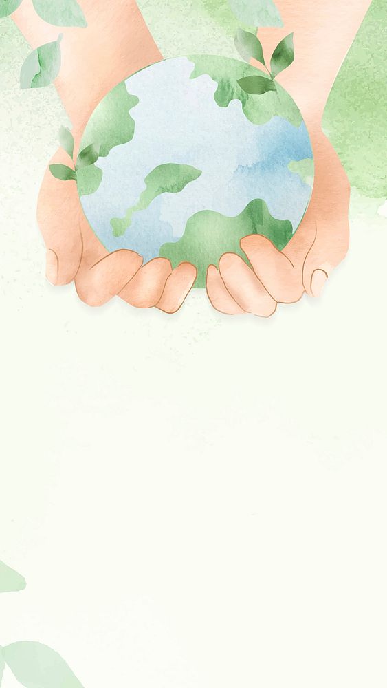 Watercolor background vector with hands protecting the world illustration 