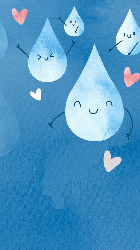 Cute blue droplet background in watercolor illustration              