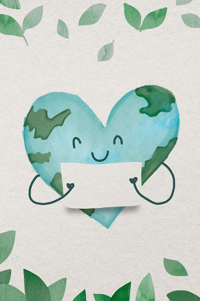 Environment conservation watercolor background with globe in heart-shape illustration