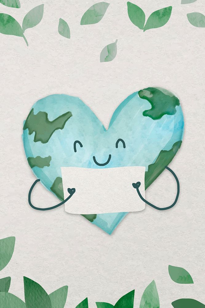 Environment conservation watercolor background vector with globe in heart-shape illustration