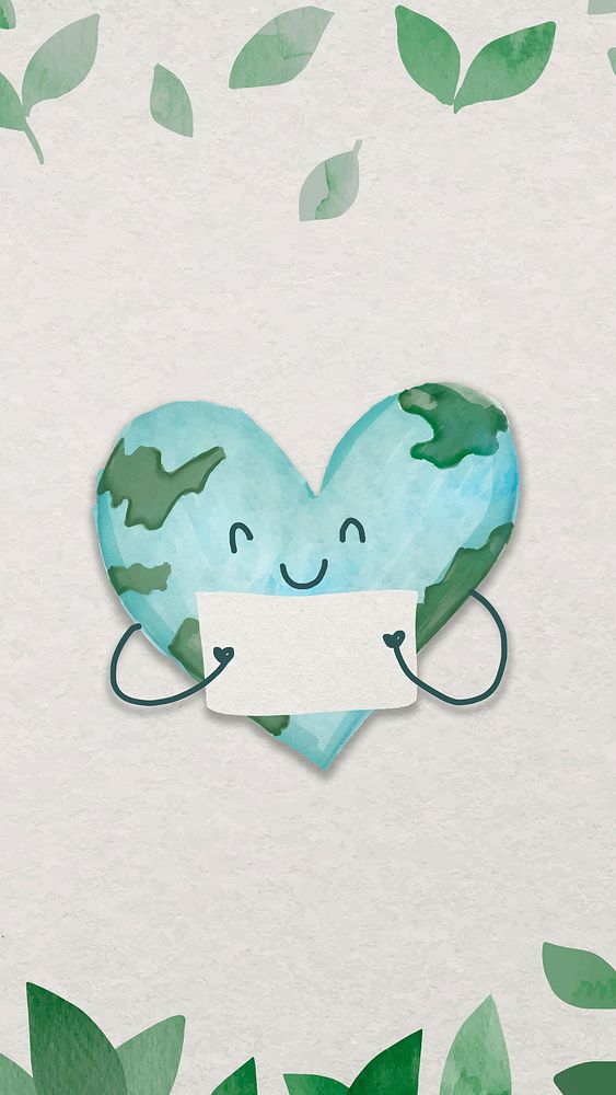 Love earth watercolor wallpaper vector with globe in heart-shape illustration