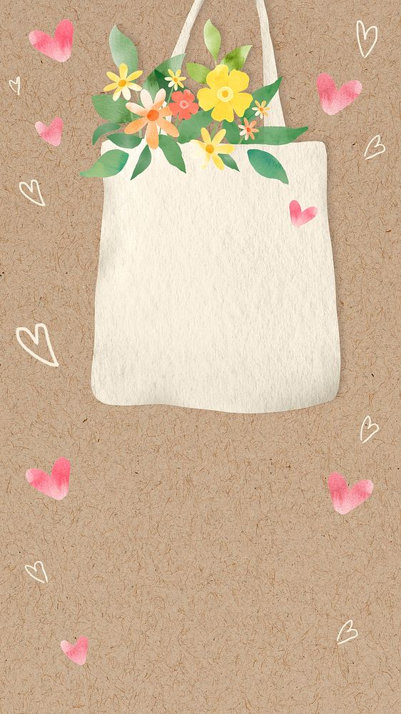 Eco-friendly background with flowers in tote bag illustration       