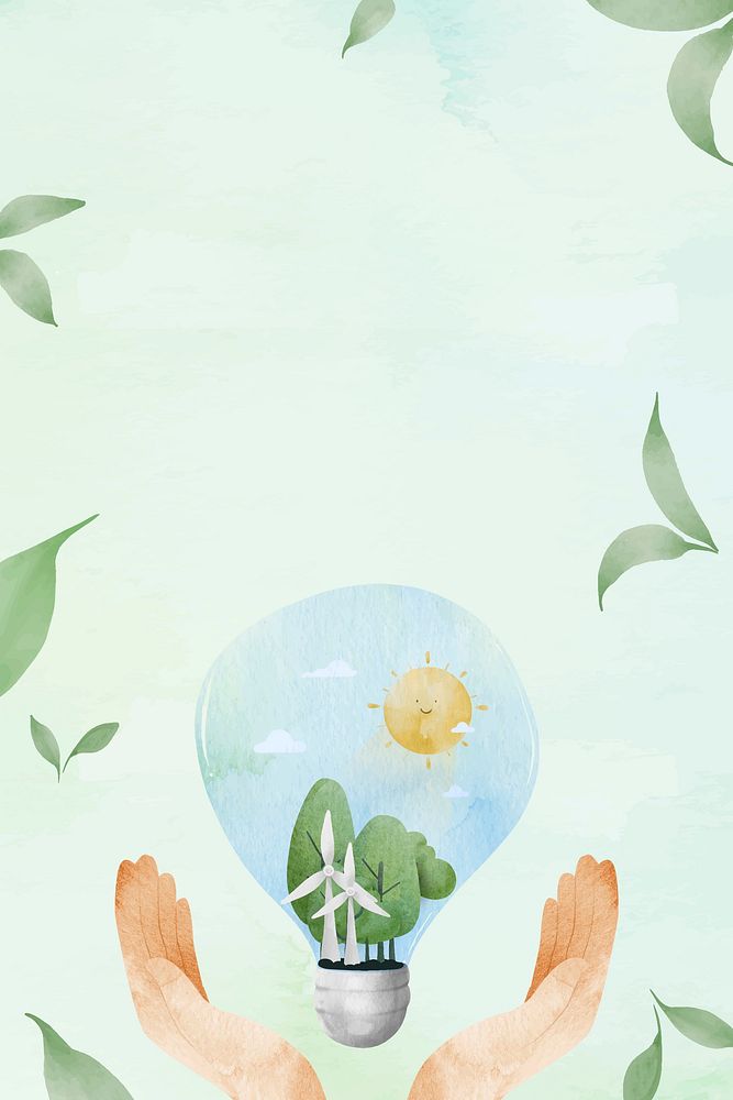 Sustainable background vector with earth in a light bulb watercolor illustration                                            …