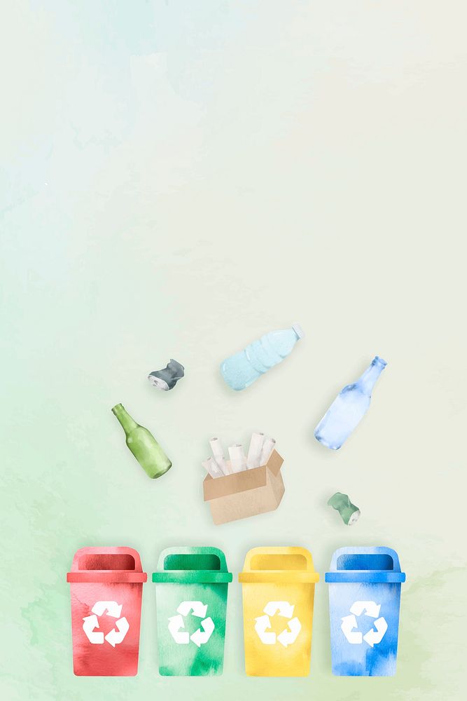 Recyclable waste bin background vector in watercolor illustration