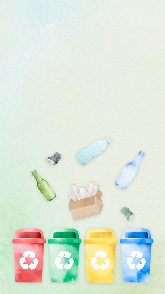 Recyclable waste bin background in watercolor illustration