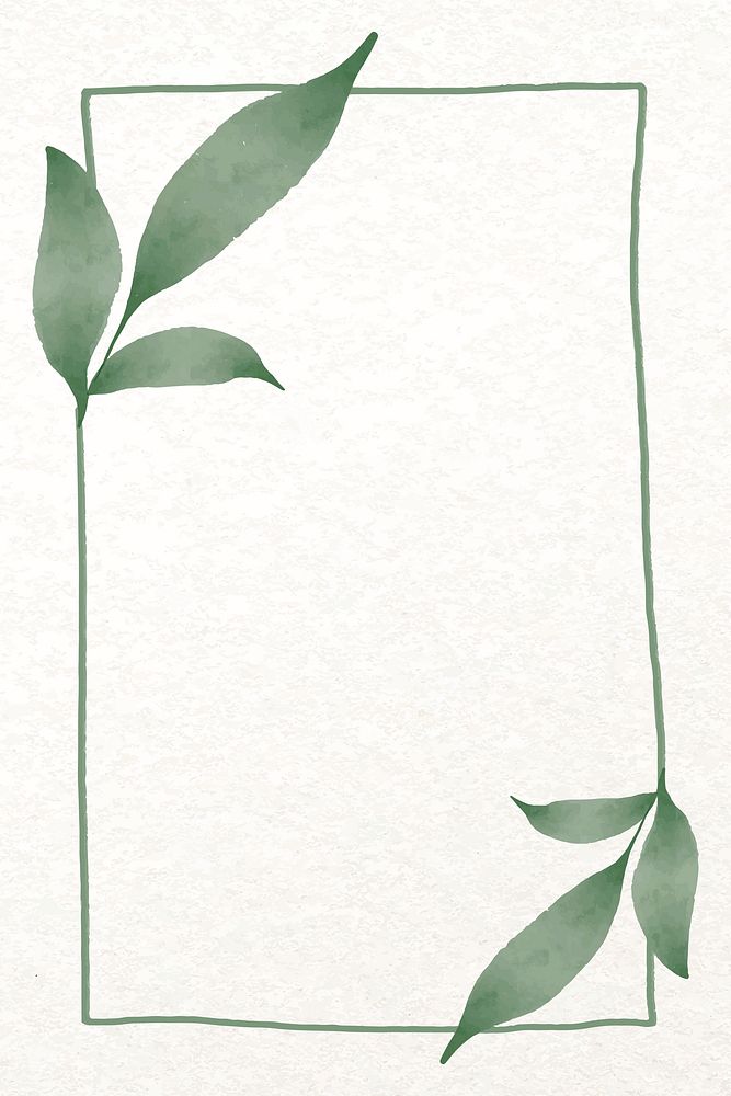 Leaf rectangle frame vector in watercolor green