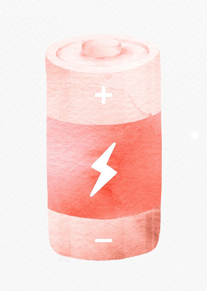 Battery in pink watercolor design element