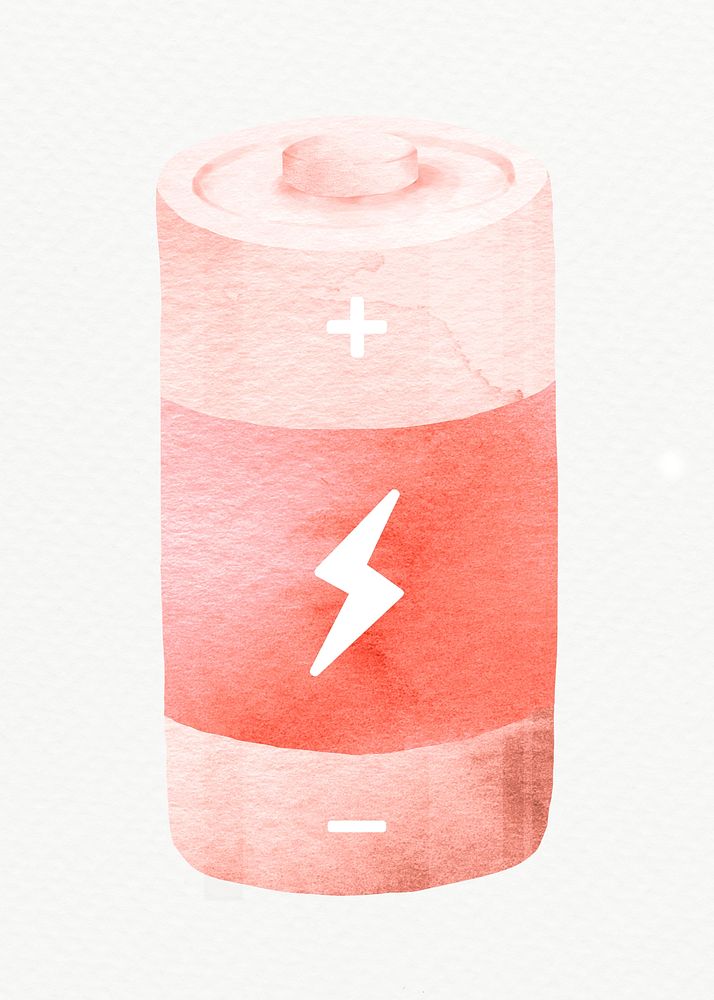Battery in pink watercolor psd design element
