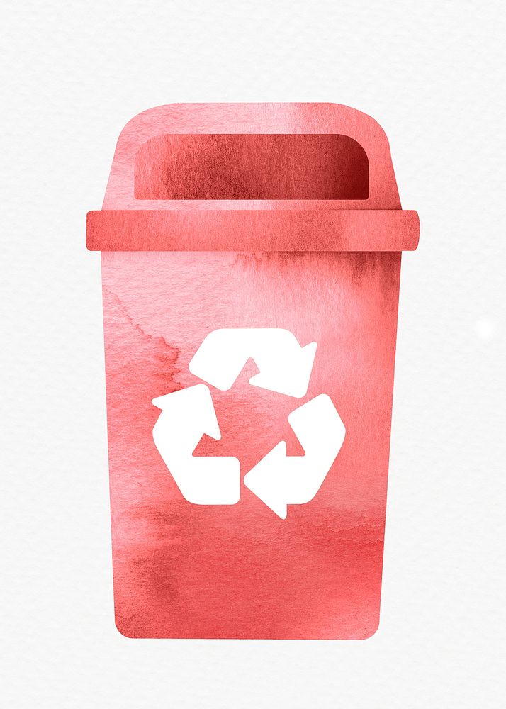 Bin recycling trash red container design element