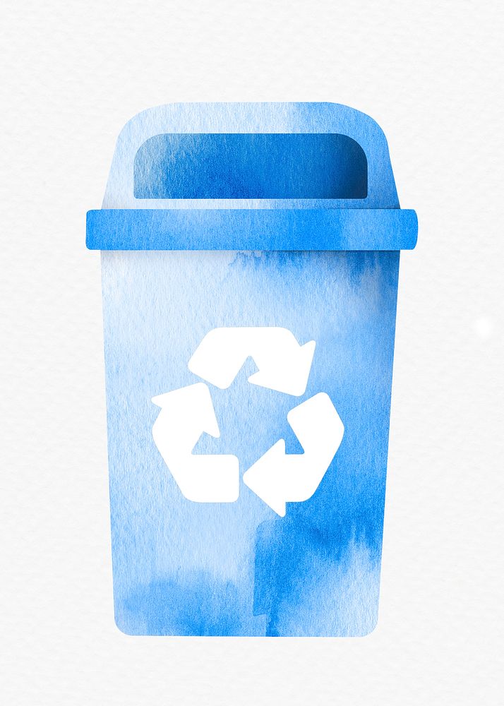 Bin recycling trash blue container design element