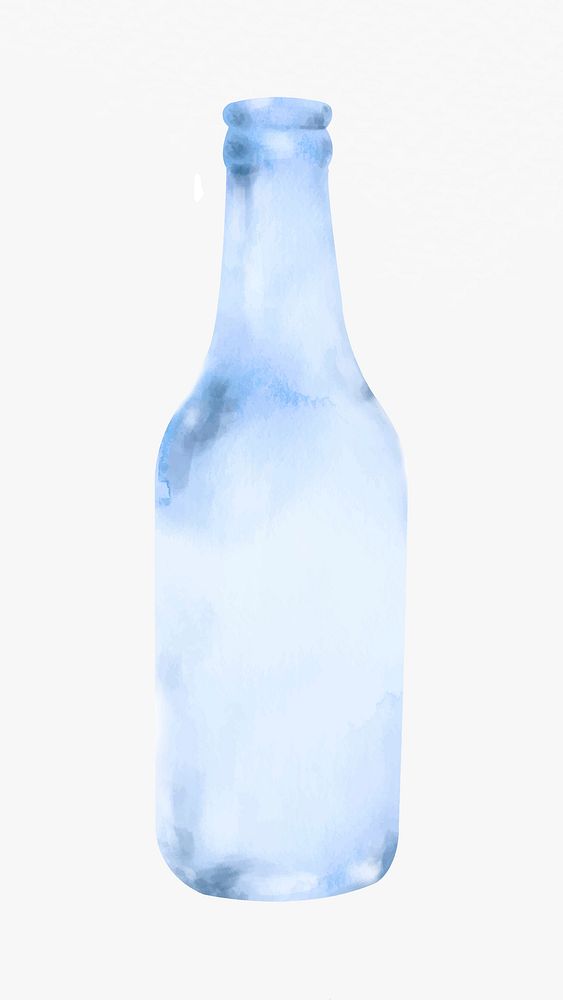 Glass bottle in blue vector watercolor design element