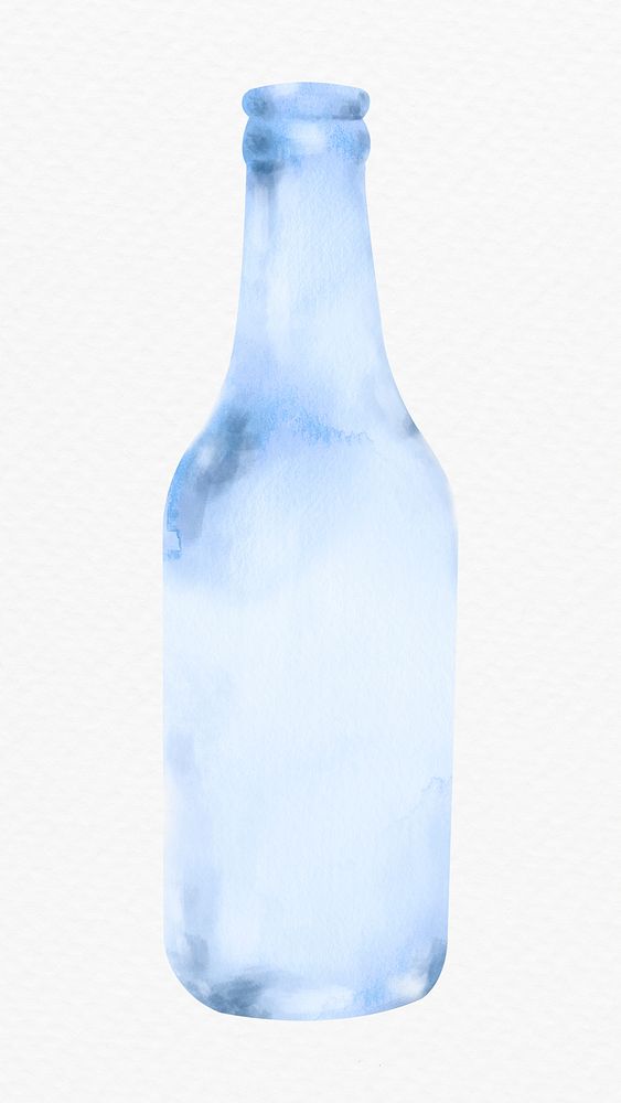 Glass bottle in blue watercolor design element