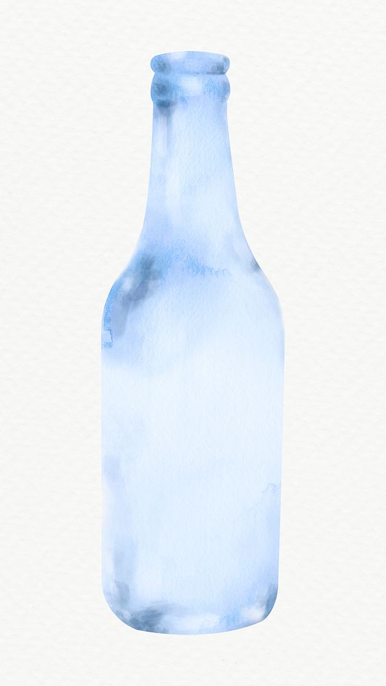 Glass bottle in blue psd watercolor design element