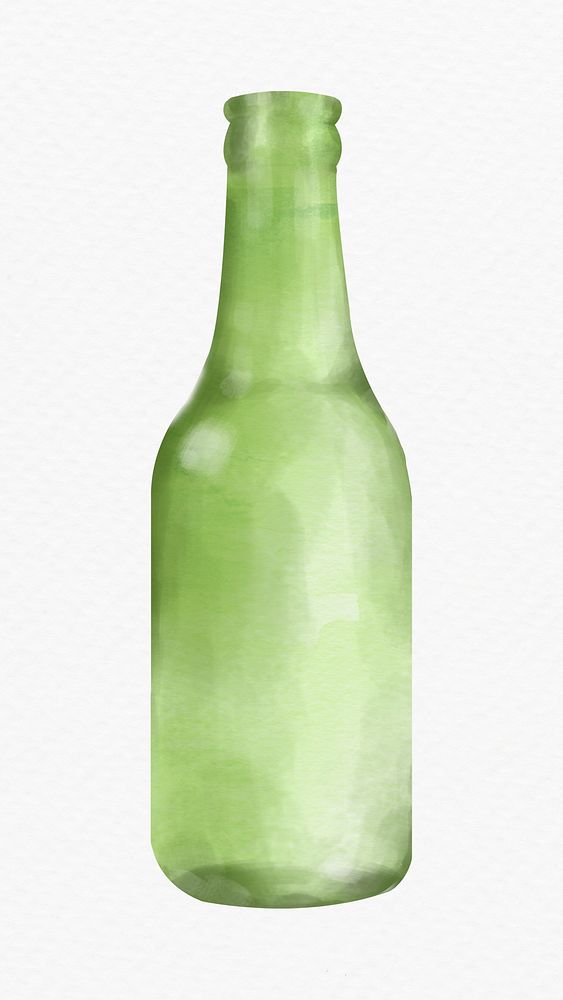 Glass bottle in green watercolor design element