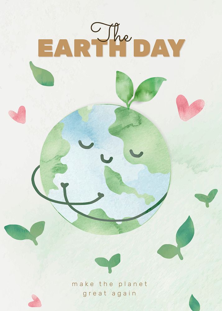 Editable environment poster template vector with earth day text in watercolor
