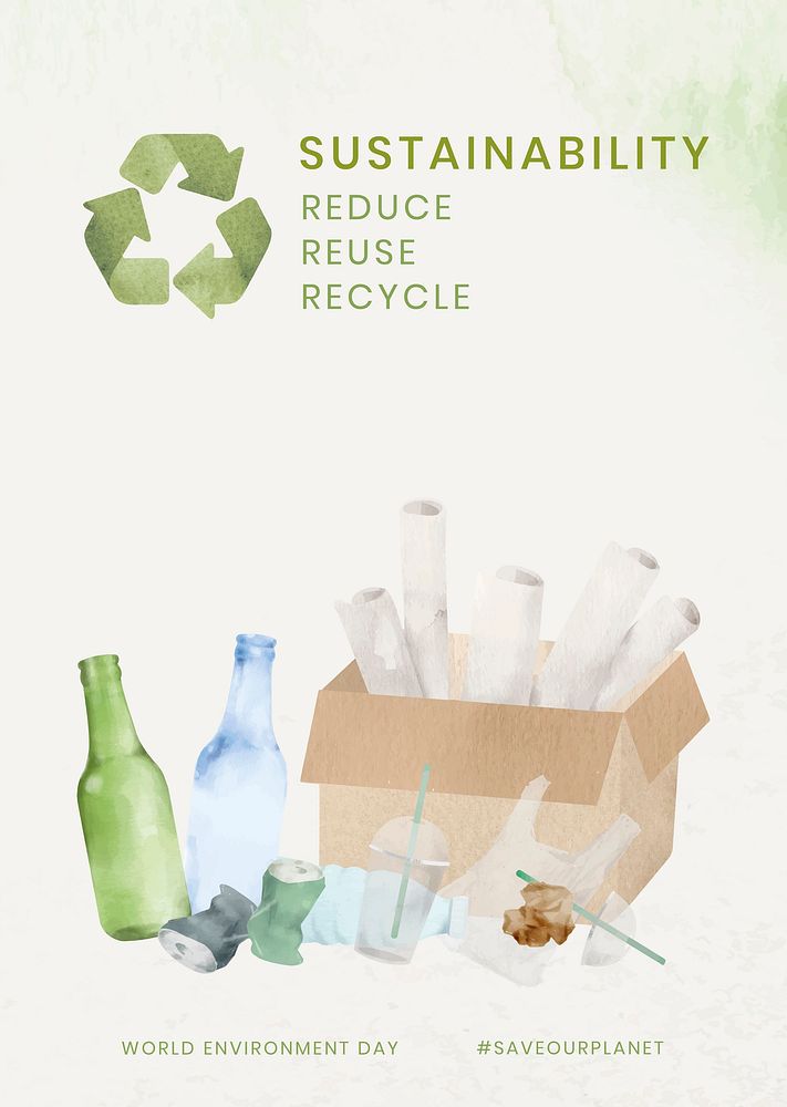 Recycling poster in watercolor illustration