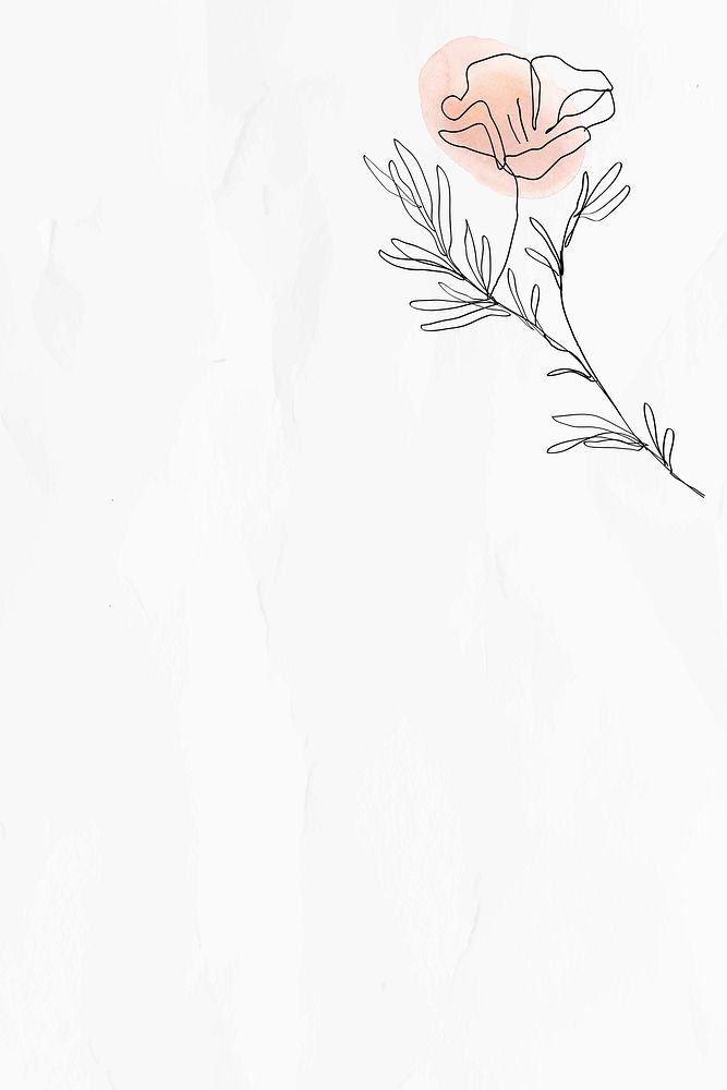 Textured background with poppy psd feminine line art illustration