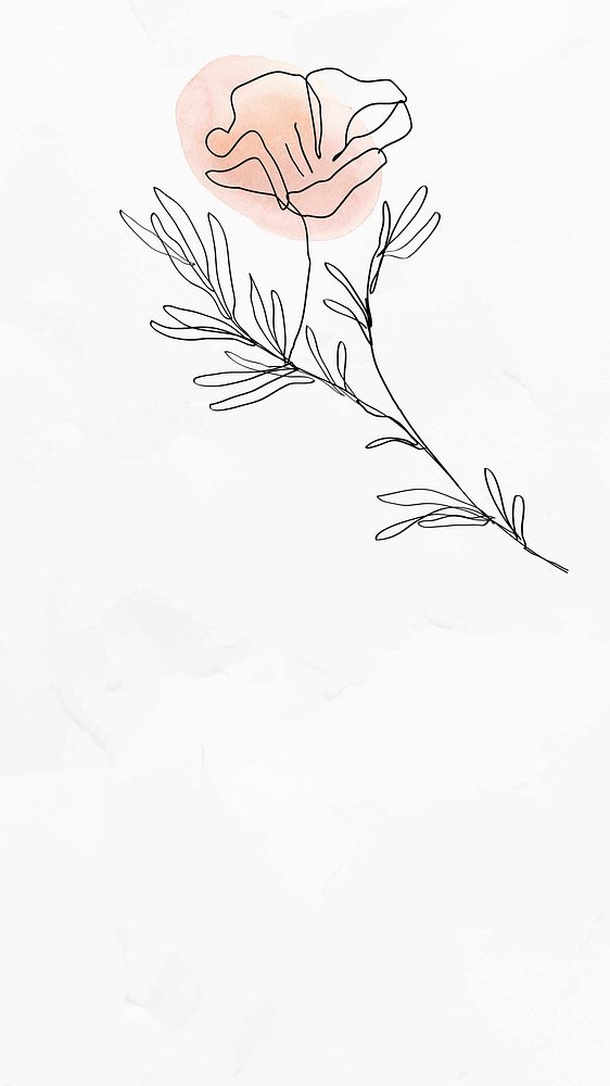 Phone background with poppy vector feminine line art illustration
