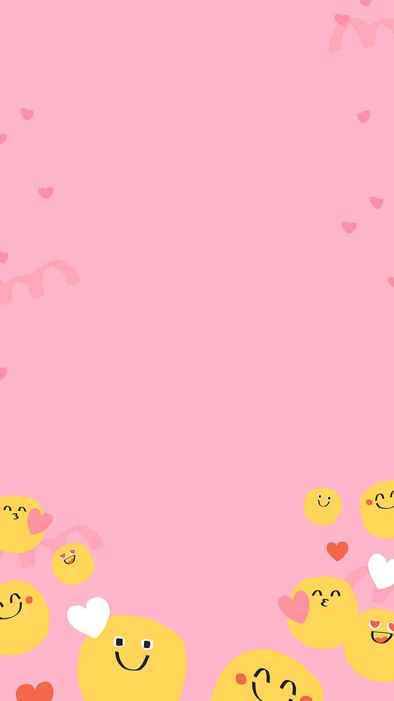 Cute wallpaper vector of doodle emoji with heart sign