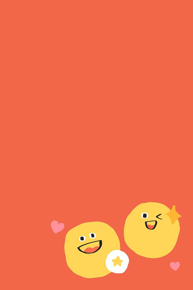Cute background of doodle emojis on red